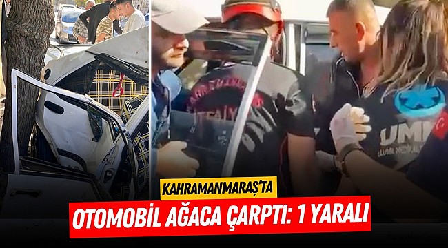 Kahramanmaraş’ta otomobil ağaca çarptı: 1 yaralı